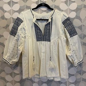 Lucky Brand White Embroidered Peasant Top